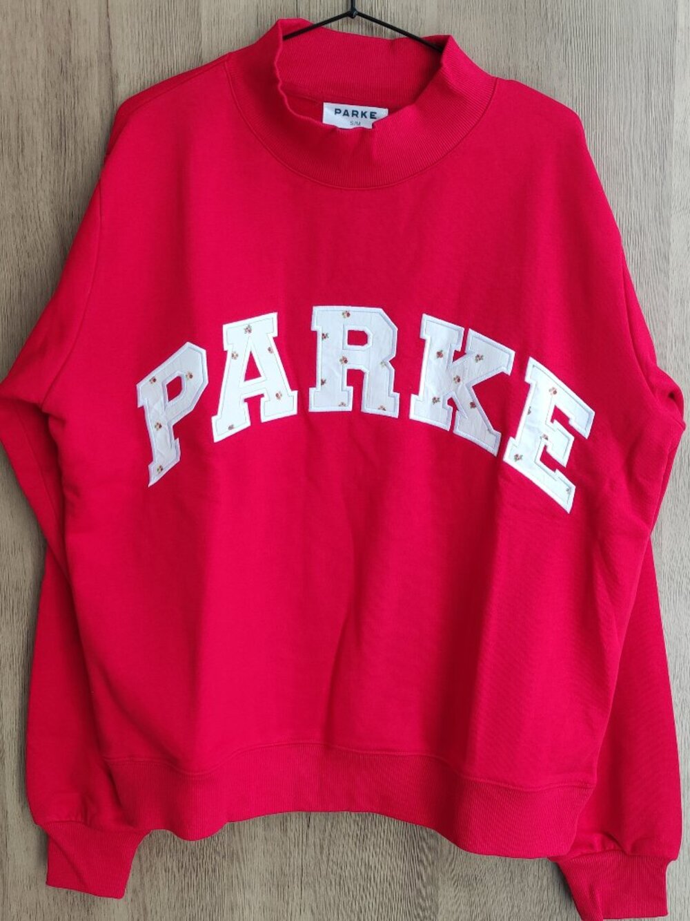 Parke Bright Red Mock Neck Varsity Applique Sweatshirt